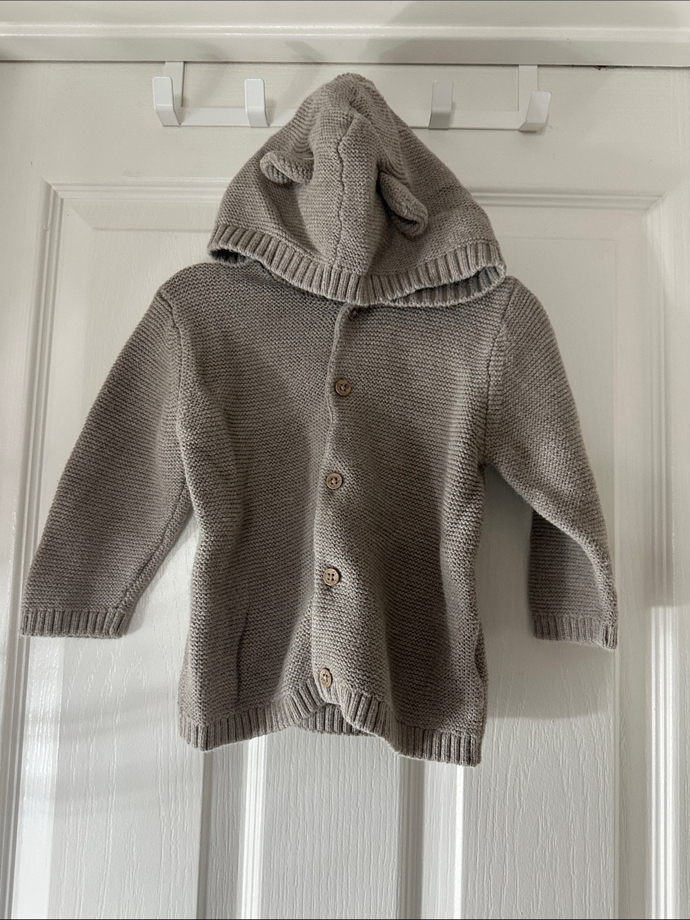 Kids' Hooded Knit Cardigan with Ear Detail - Taupe